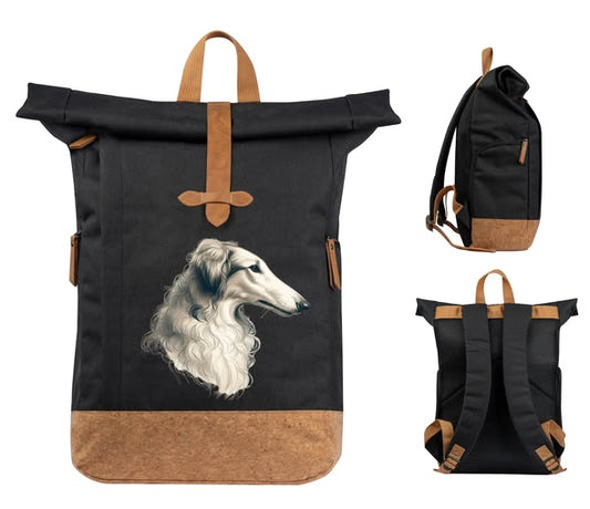 Rollbag  RPET Rucksack mit Kork  Barsoi Kopf Motiv