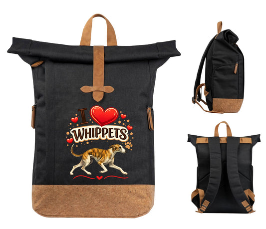 Rollbag  RPET Rucksack mit Kork Love Whippet Motiv